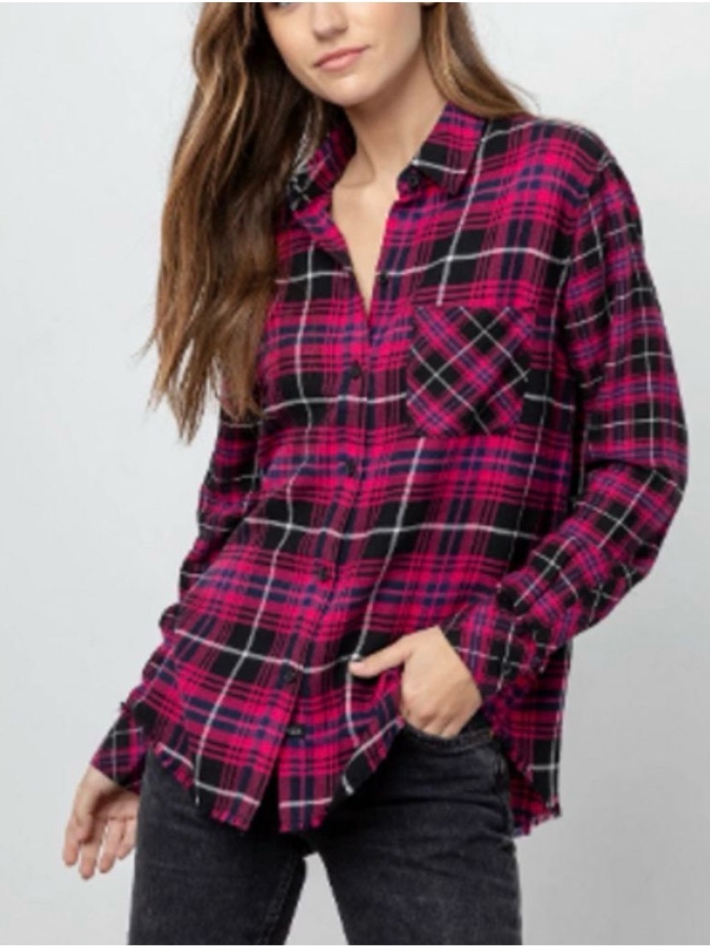 Rails Brock Plaid Button Down Size Small Pink Navy Black Soft